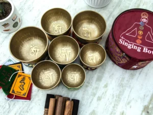 Tibetan Mantra Etched Singing Bowl Handmade Set