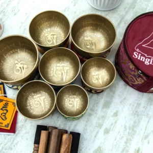 Tibetan Mantra Etched Singing Bowl Handmade Set