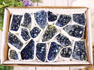 Titanium Blue Aura Amethyst Clusters Flat