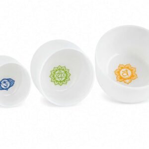 Set of 3 White Crystal Singing Bowls with Beige Carry Bag | Quartz Sound Healing Meditation Bowl Set