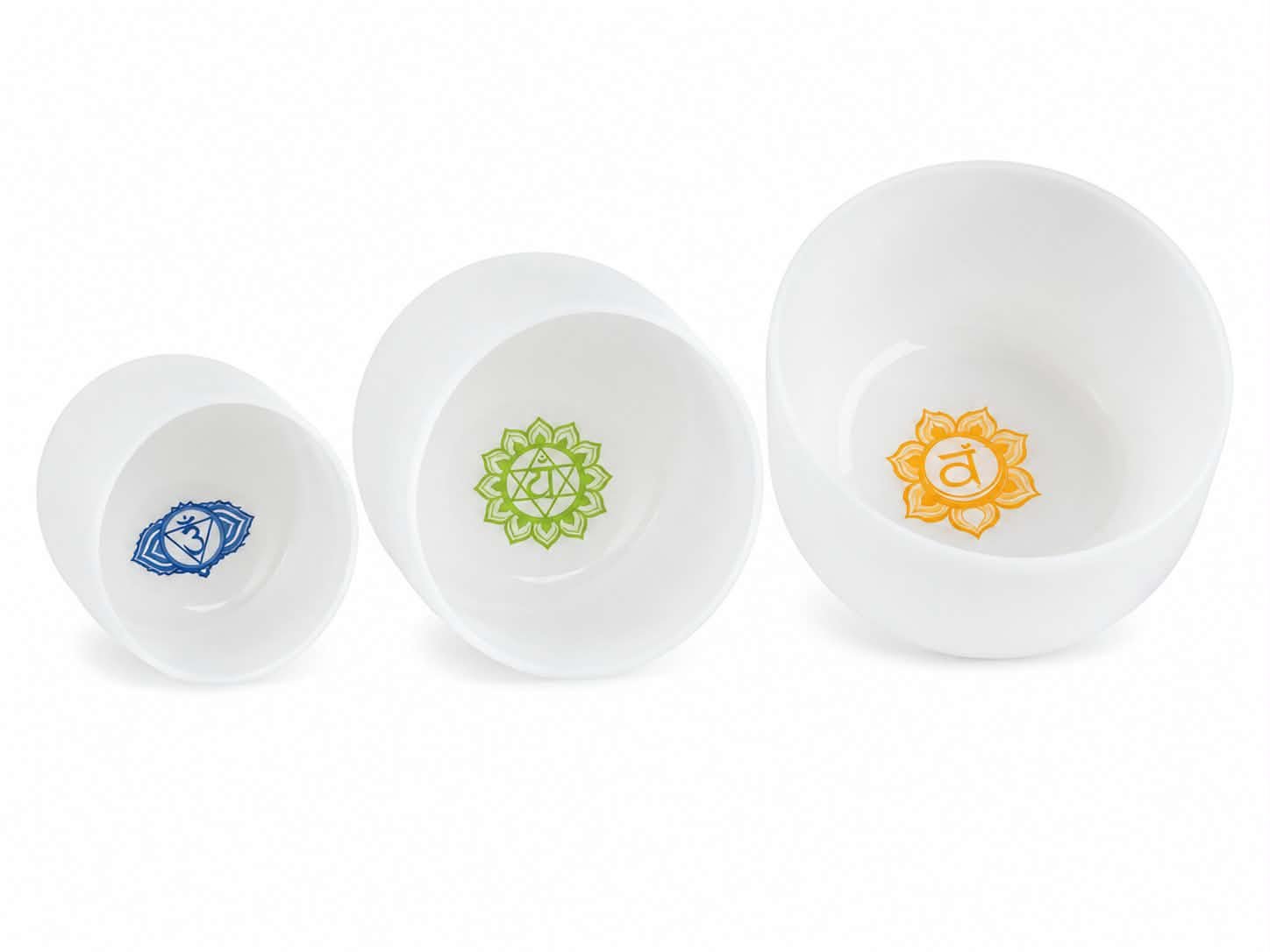 Set of 3 White Crystal Singing Bowls with Beige Carry Bag | Quartz Sound Healing Meditation Bowl Set