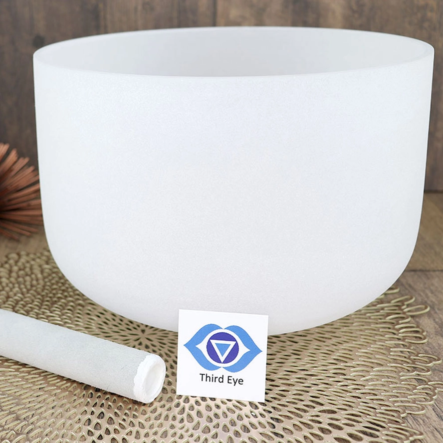 Third Eye Chakra Frosted Quartz Crystal Singing Bowl | Quartz Sound Healing Meditation Bowl 8 " - Image 3