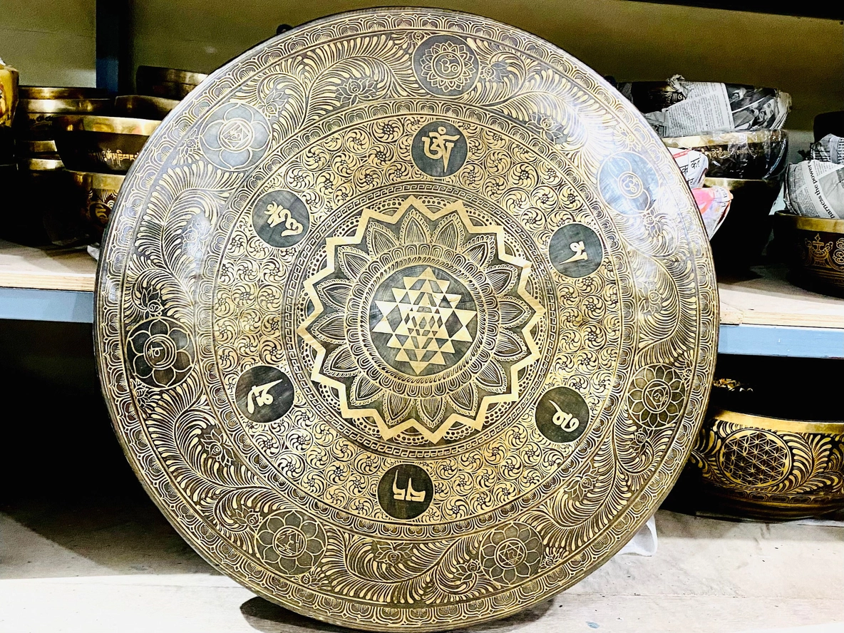 Handcrafted Gong Bell with Shree Yantra & Mantra Embroidery - Image 4