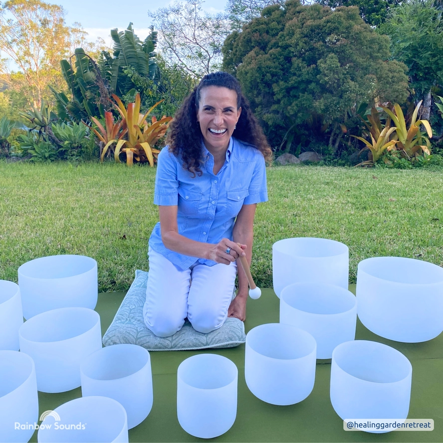 Set of 9 White Crystal Singing Bowls with Beige Carry Bags | Quartz Sound Healing Meditation Bowl Set - Image 7