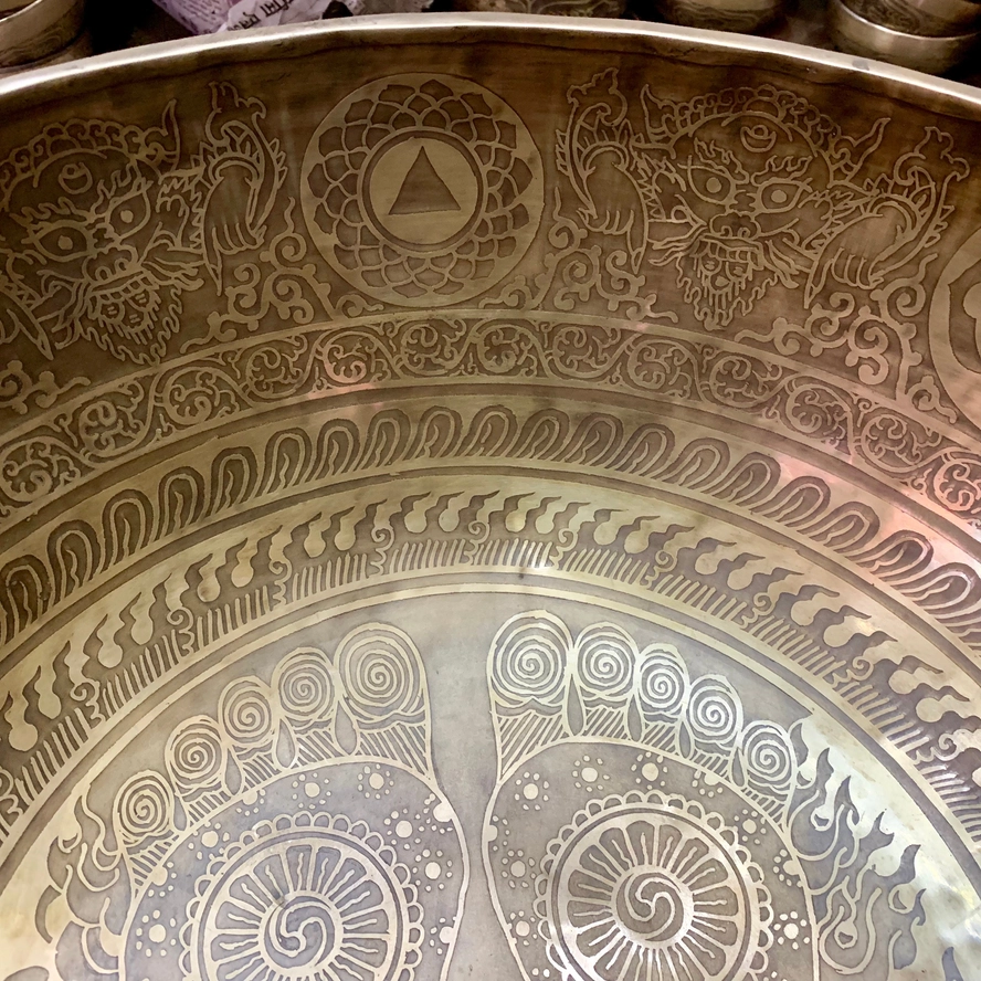 12" Buddha Feet Singing Bowl with 8 Lucky Symbols - Image 2
