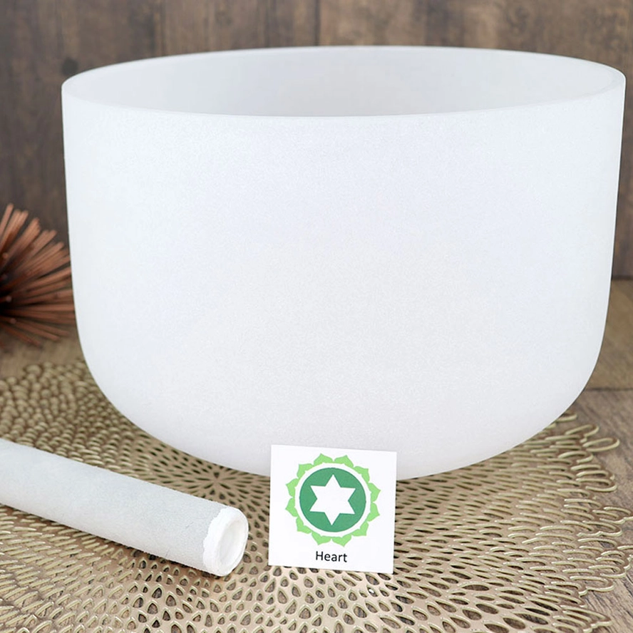 Heart Chakra Frosted Quartz Crystal Singing Bowl - Image 2