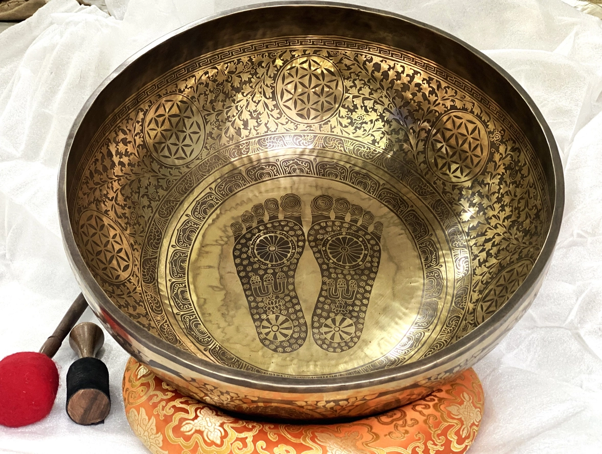 24 Inch Extra Large Buddha Foot Carved Singing Bowl