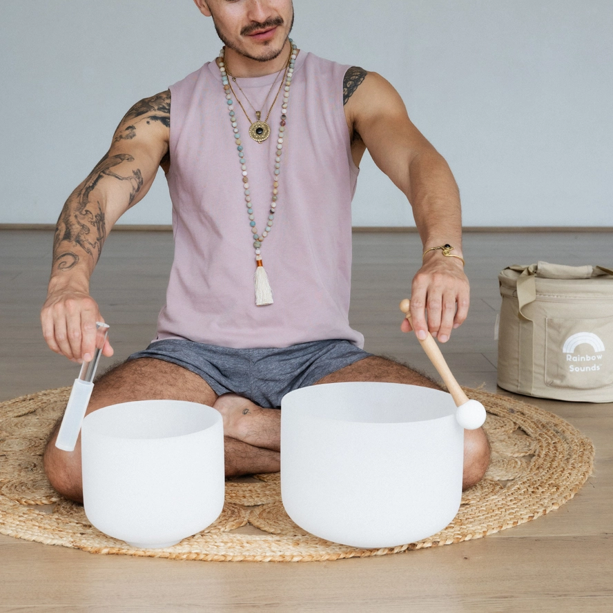 Earth & Soul Stars︱Set of 2 Crystal Singing Bowls in Beige Bag - Image 5